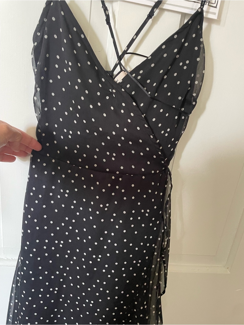 Francesca's Collections Black and White Polka Dot Strapless Wrap Dress